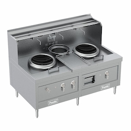 Commercial Induction Wok Range 2 Burners with Soup Pot (13.5"+13.5" Chamber)