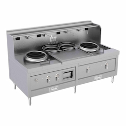 Commercial Induction Wok Range 2 Burners with 2 Soup Pots (13.5"+13.5" Chamber)