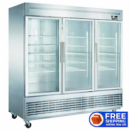 83" Three Glass Door Reach In Refrigerator, Mottom Mount Compressor