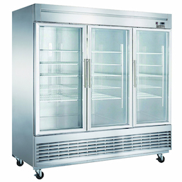 Dukers 83" Three Glass Door Reach In Refrigerator, Mottom Mount Compressor